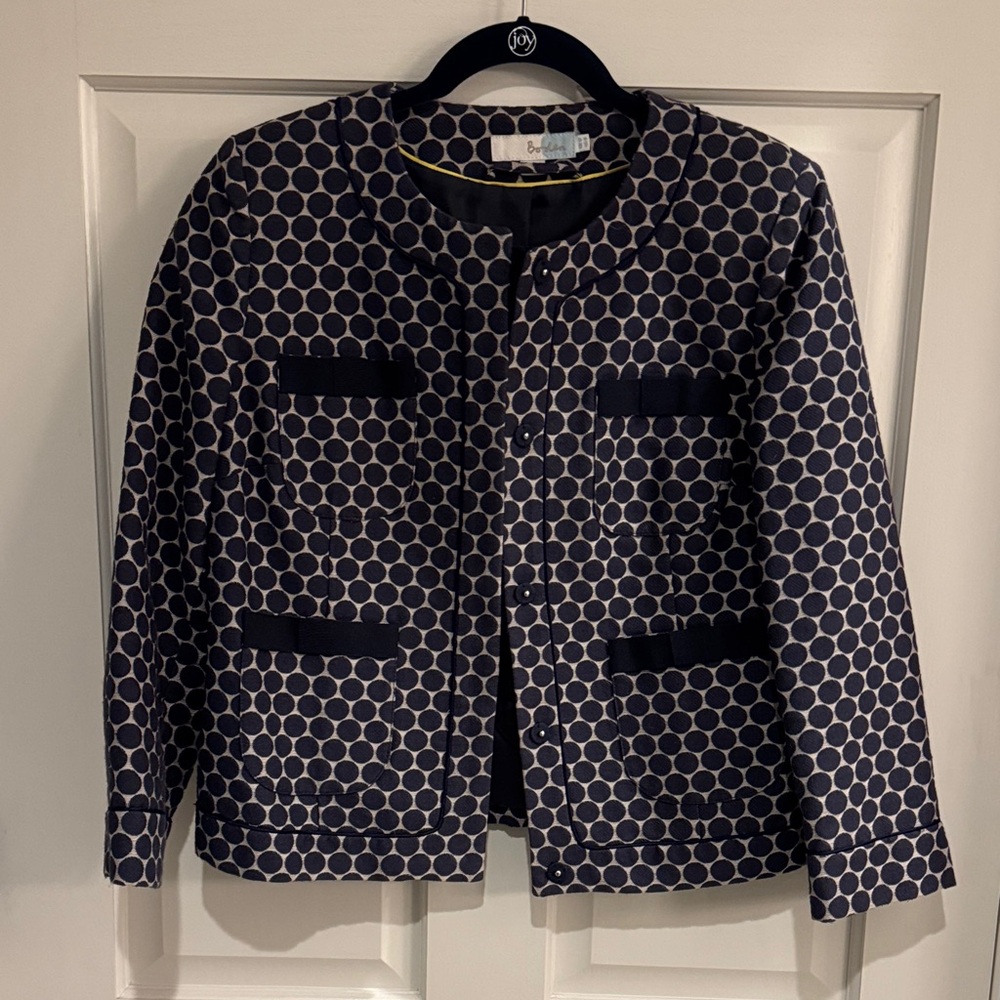 Boden Navy and Cream Polka Dot Blazer